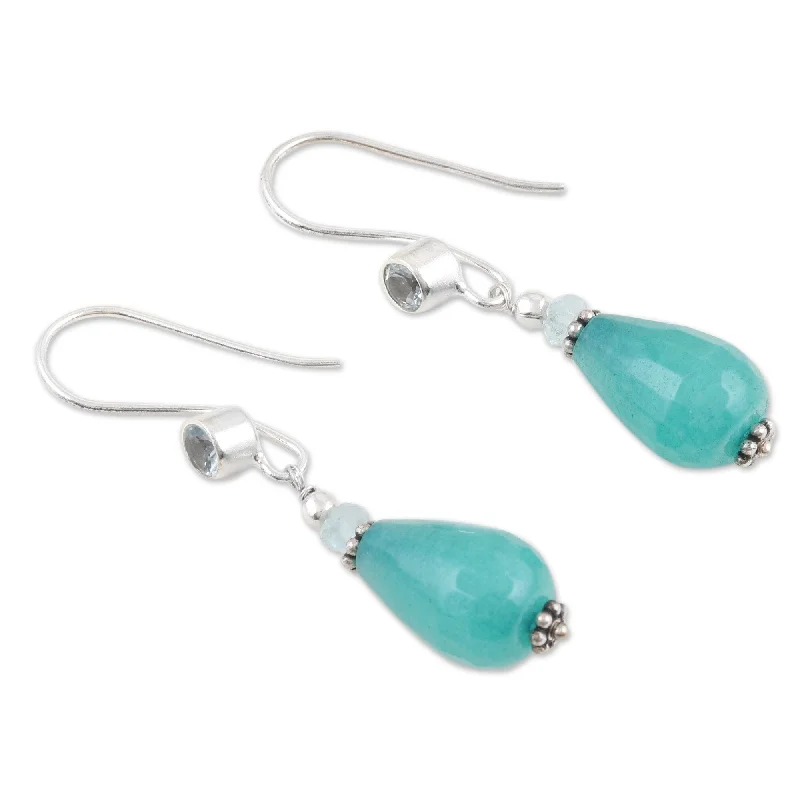 Novica Handmade Serene Candy Agate And Blue Topaz Beaded Dangle Earrings