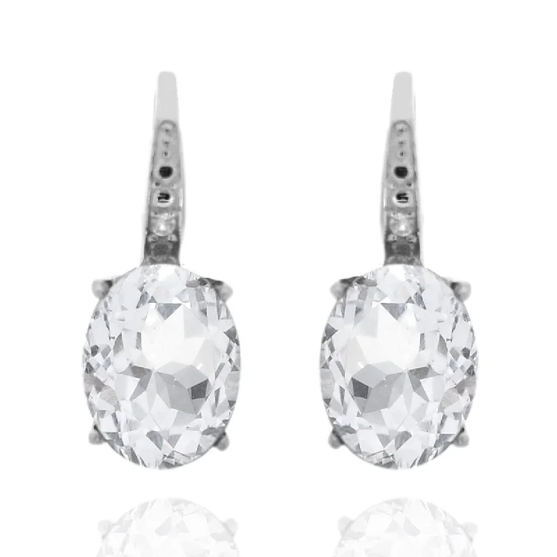 925 Sterling Silver White Topaz and Diamond Earrings