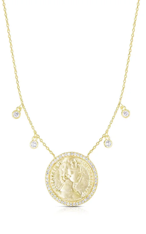 CZ Pavé Vintage Coin Necklace