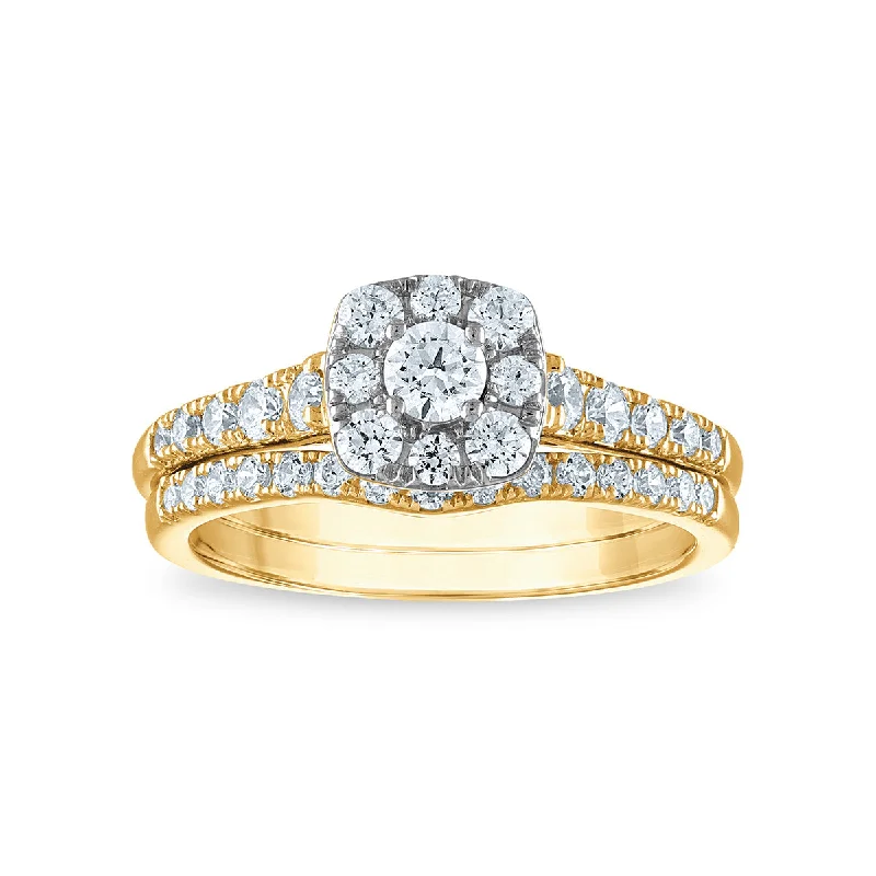 LoveSong EcoLove 9/10 CTW Lab Grown Diamond Halo Bridal Set in 10KT Yellow Gold