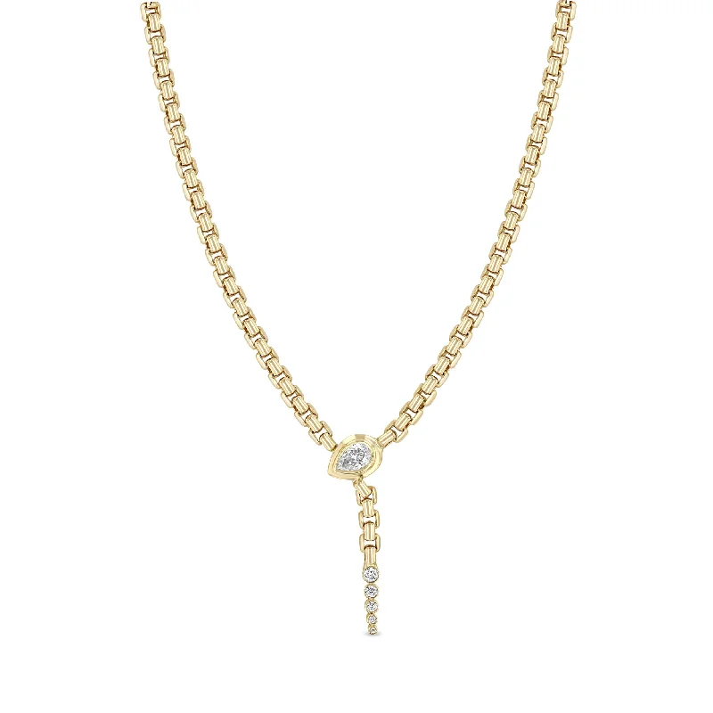 14k Pear Diamond Serpent Box Chain Necklace