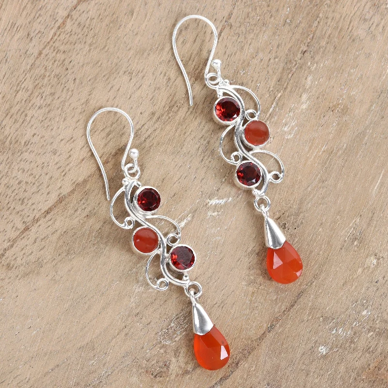 Novica Handmade Enchanted Jewels Carnelian And Garnet Dangle Earrings