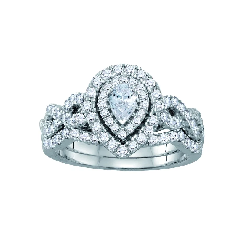 Signature 1 CTW Diamond Halo Bridal Set Ring in 14KT White Gold