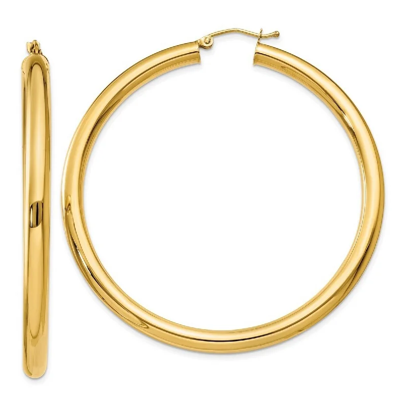 Curata 10k Yellow Gold Polished Lightweight Tube Hoop Earrings - 55mm