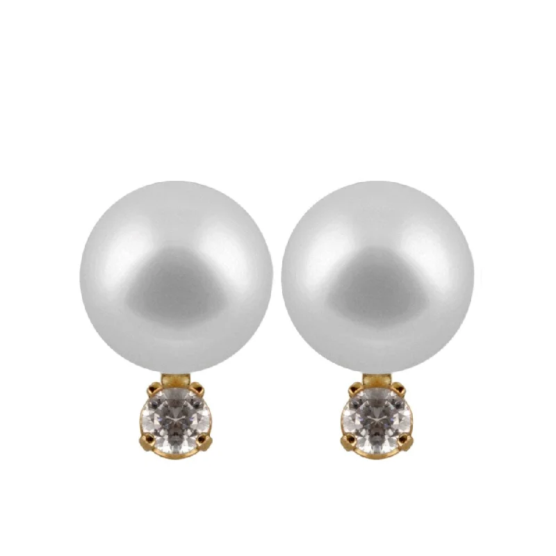 14k Yellow Gold Freshwater Pearl and Diamond Accent Earrings (7-8mm)