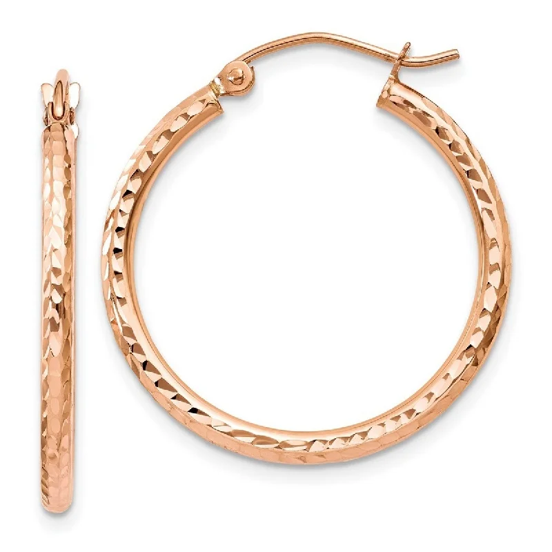 Curata 10k Rose Gold Sparkle Cut Polished Hoop Earrings - 25mm