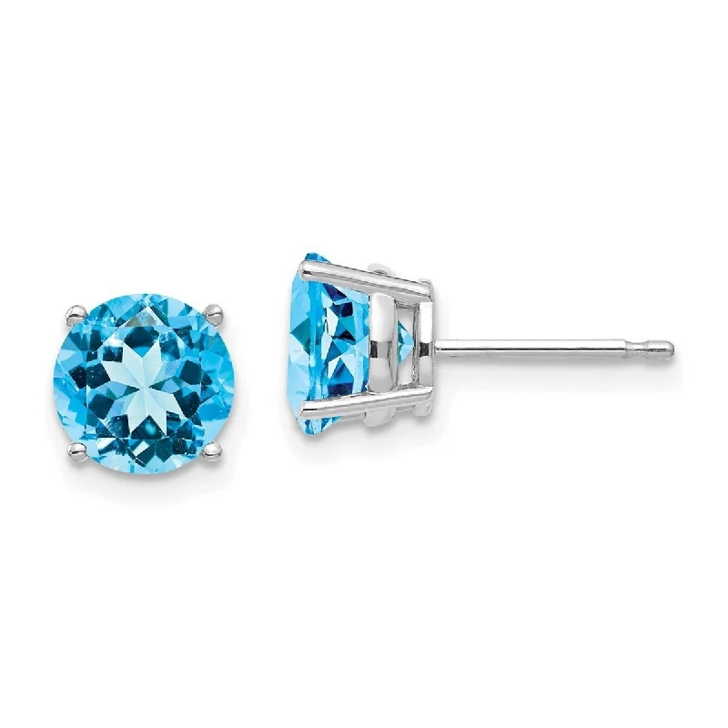 Curata 14k White Gold Post 7mm Blue Topaz Earrings