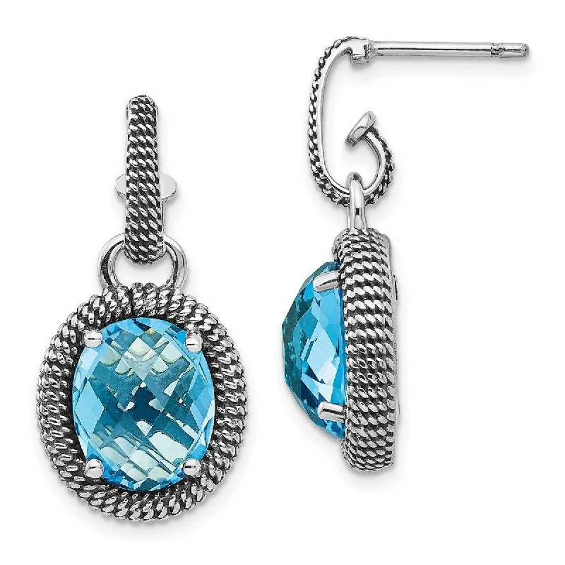 Curata 925 Sterling Silver With 14k Blue Topaz Post Long Drop Dangle Earrings - 30x14mm