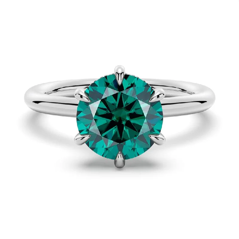 2 CT. Six-Prong Solitaire Green Moissanite Engagement Ring With Hidden Halo