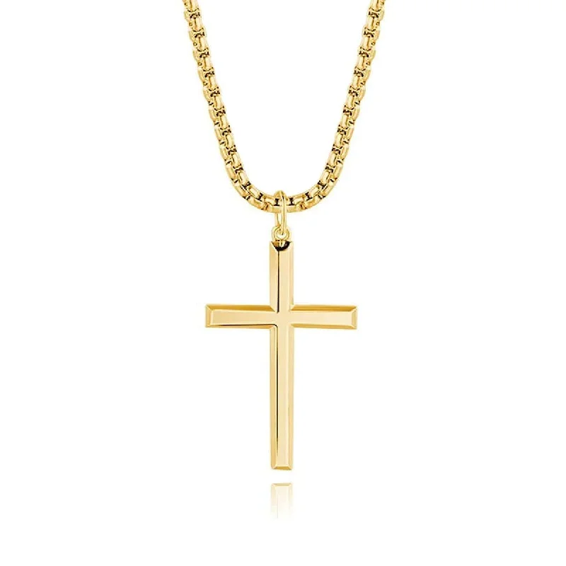 FANCIME Mens Polished Cross 925 Sterling Silver Necklace