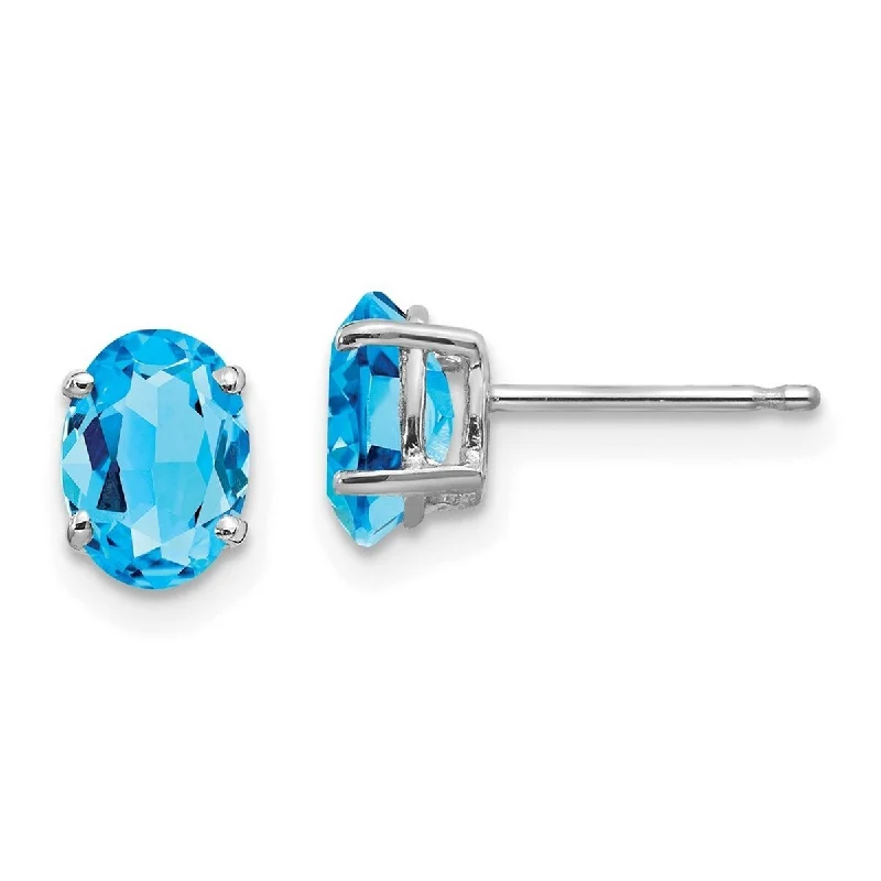 Curata 14k White Gold 7x5mm Oval Blue Topaz Earrings