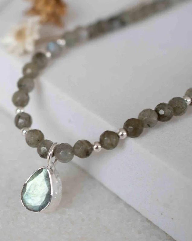 Labradorite Bead Necklace ~ Sterling Silver 925 ~ MN002