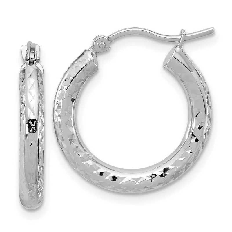 Curata 14k White Gold Sparkle Cut Round Hoop Earrings - 20x20mm