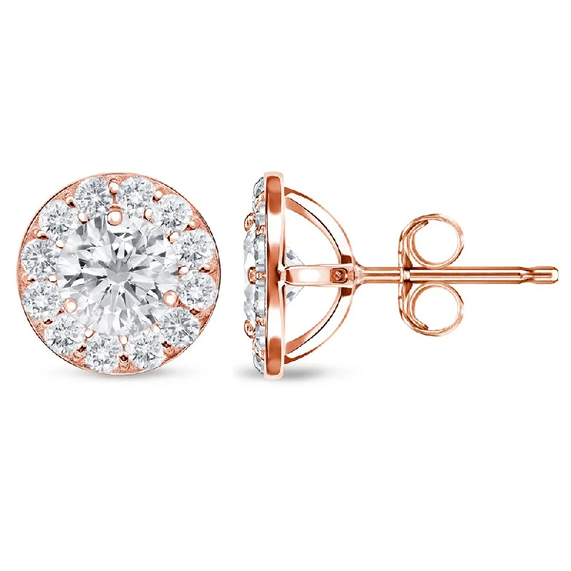 14k Rose Gold 2ct TDW Round Diamond Stud Earrings by Auriya (H-I, SI1-SI2)