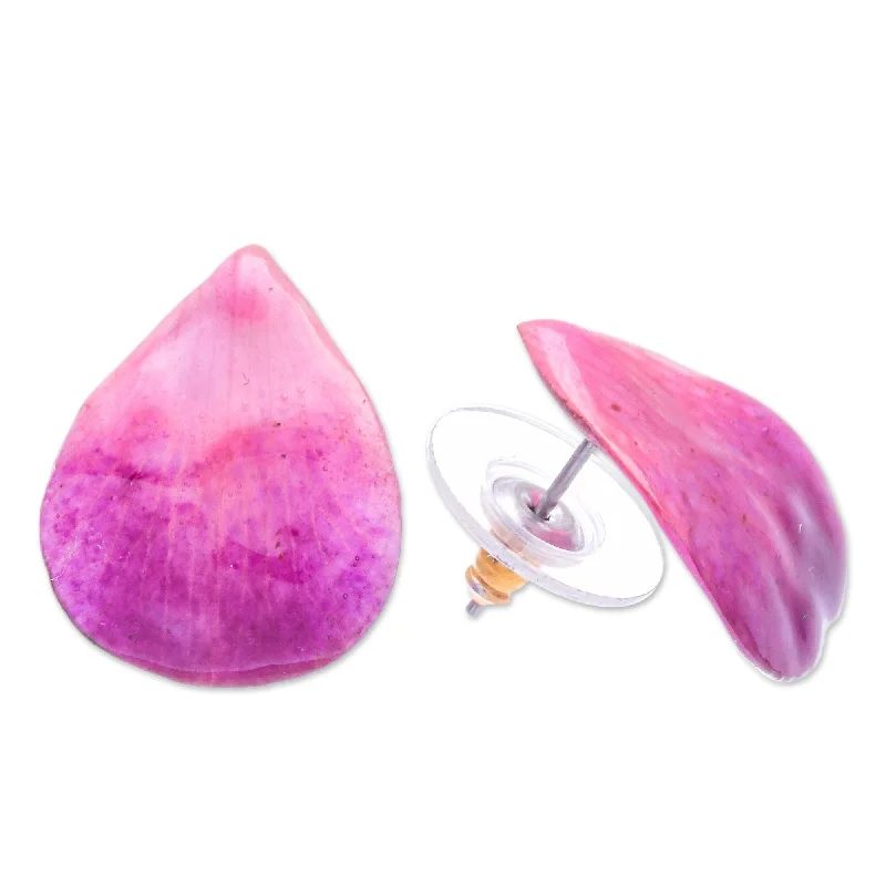 Novica Handmade Orchid Kiss In Fuchsia Orchid Petal Button Earrings