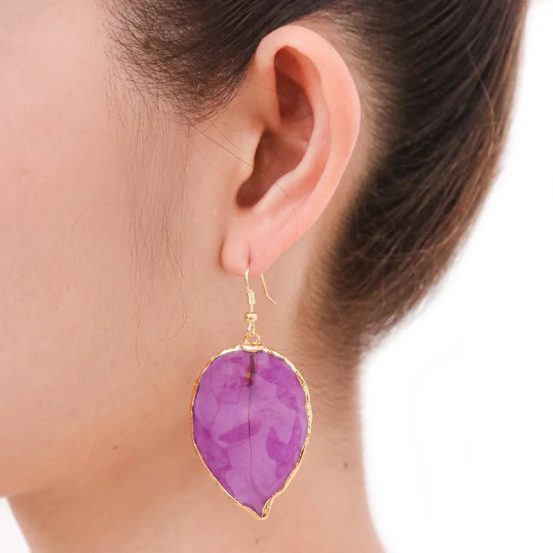 Novica Handmade Bougainvillea Love In Purple Gold Accented Natural Flower Dangle Earrings