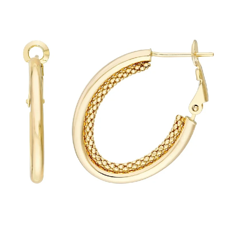 Curata 14k Yellow Gold 20mm Popcorn Chain Oval Hoop Omega Back Earrings -