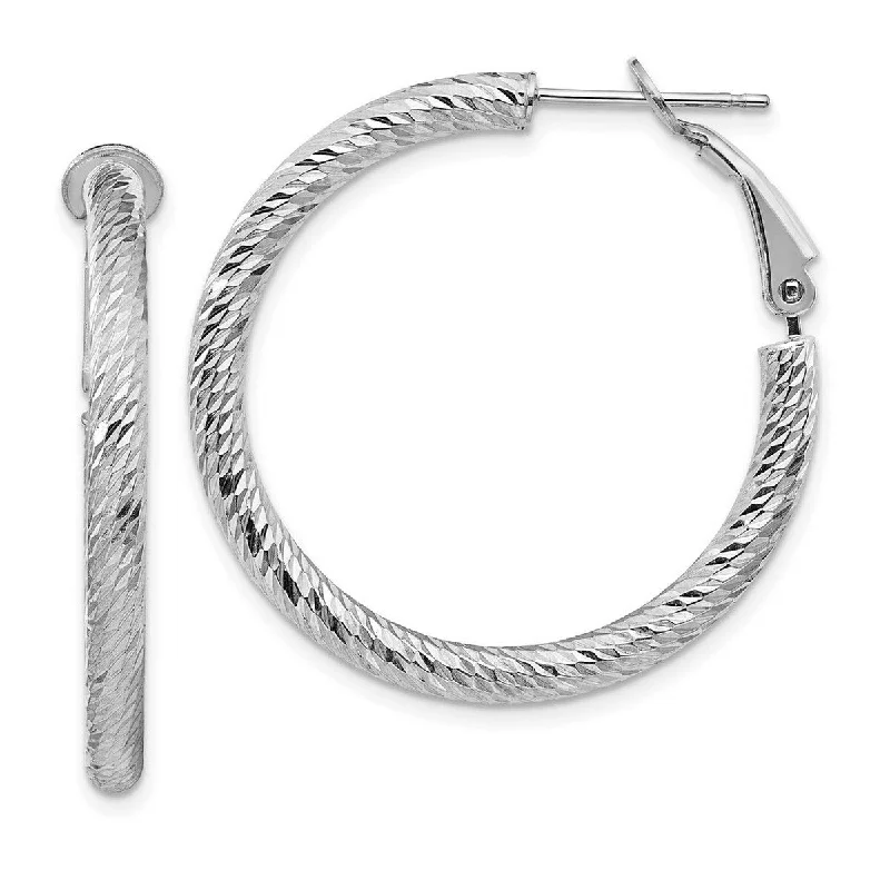 Curata 14k White Gold Sparkle Cut Round Omega Back Hoop Earrings - 32.25x32mm