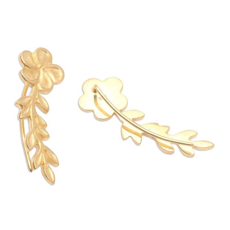 Novica Handmade Climbing Blossoms Gold-Plated Ear Climber Earrings