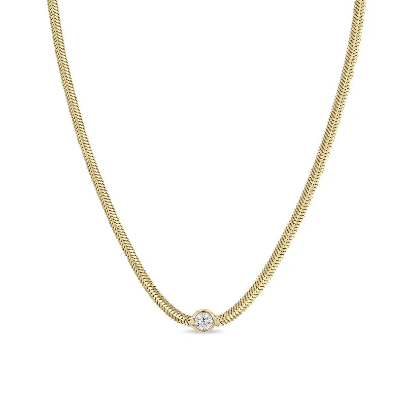 14k Large Floating Diamond Small Snake Chain Necklace