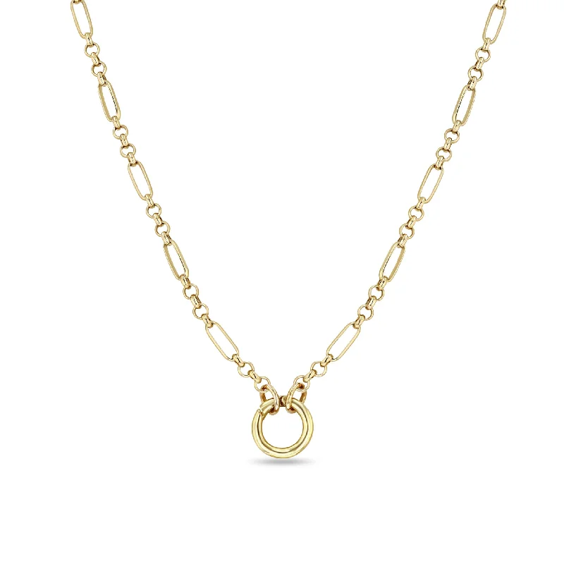 14k Medium Paperclip Rolo Chain Round Enhancer Necklace