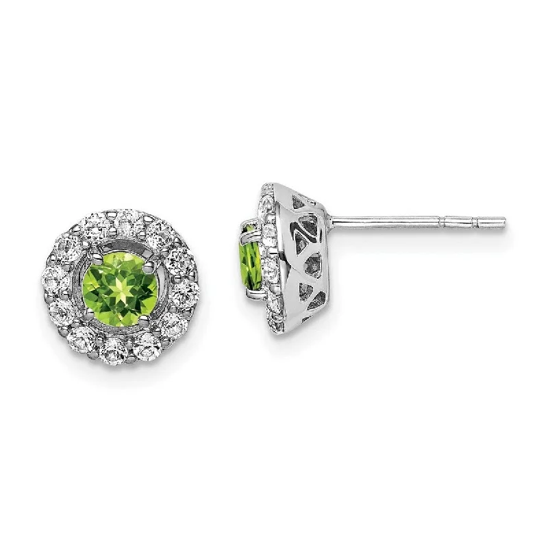 Curata 925 Sterling Silver Rhodium Plated 9mm White Topaz Peridot Round Earrings