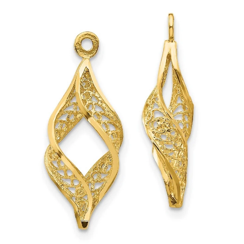 Curata 14k Yellow Gold Sparkle-Cut Polished Filigree Swirl Earrings Jackets (8mm x 24mm)