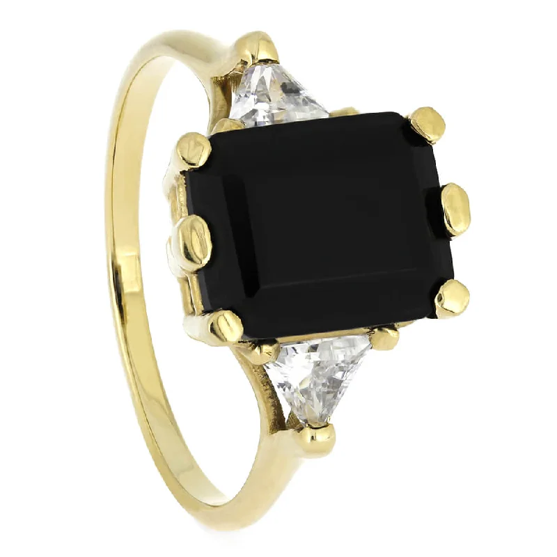 Yellow Gold Engagement Ring with Rectangle Onyx