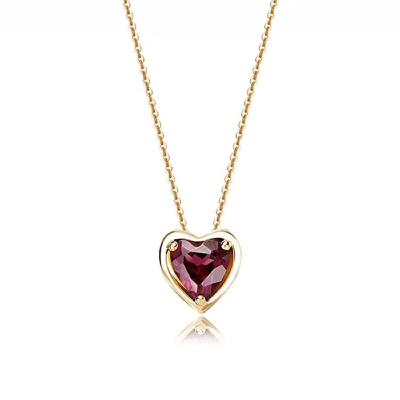 FANCIME Delicate Garnet Heart January Birthstone 14K Gold Necklace