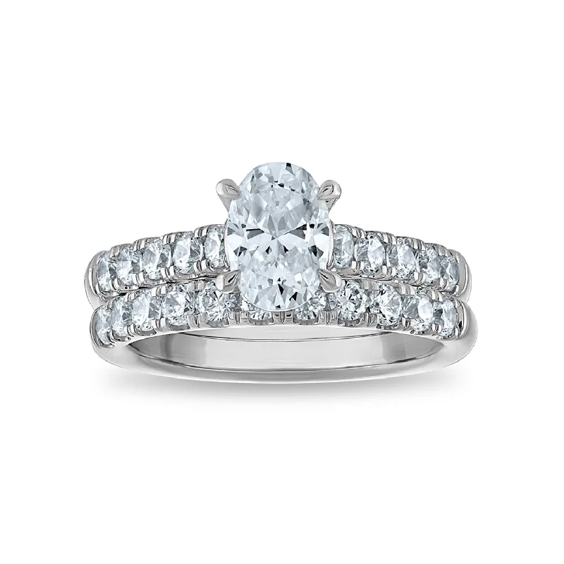 Signature EcoLove 2 CTW Lab Grown Diamond Oval Bridal Set in 14KT White Gold