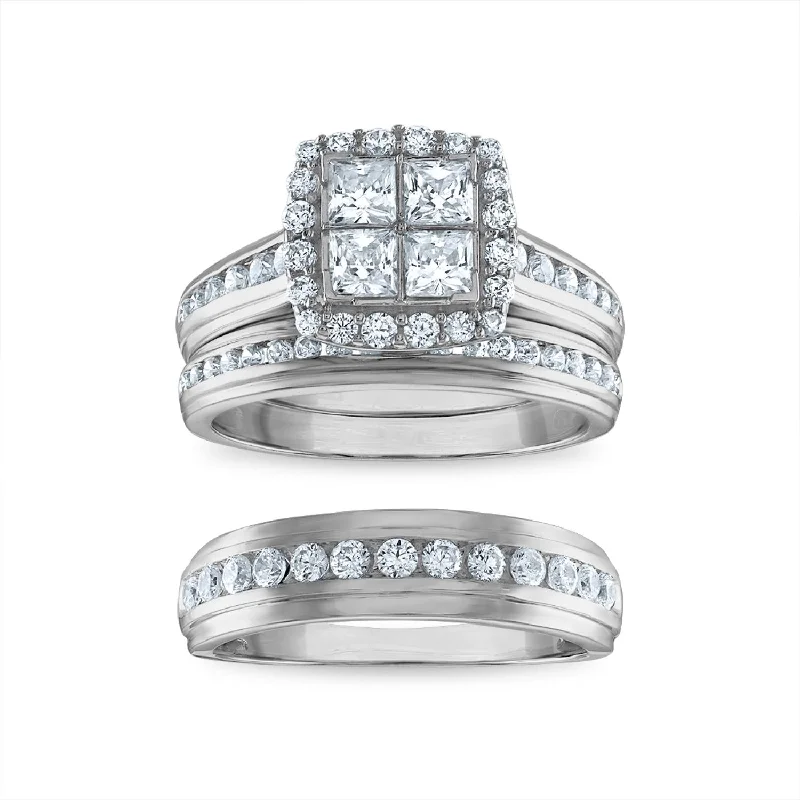 EcoLove 2 CTW Lab Grown Diamond Halo Wedding Trio Set in 10KT White Gold