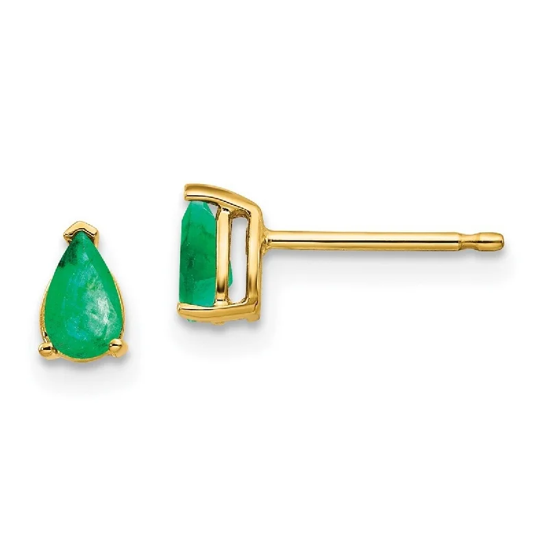 Curata 14k Yellow Gold 6x3mm Genuine Pear Emerald Post Earrings