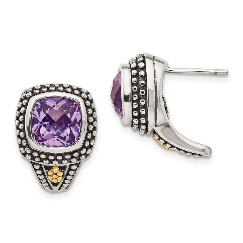 Curata 925 Sterling Silver With 14k Amethyst Post Earrings 22x10mm