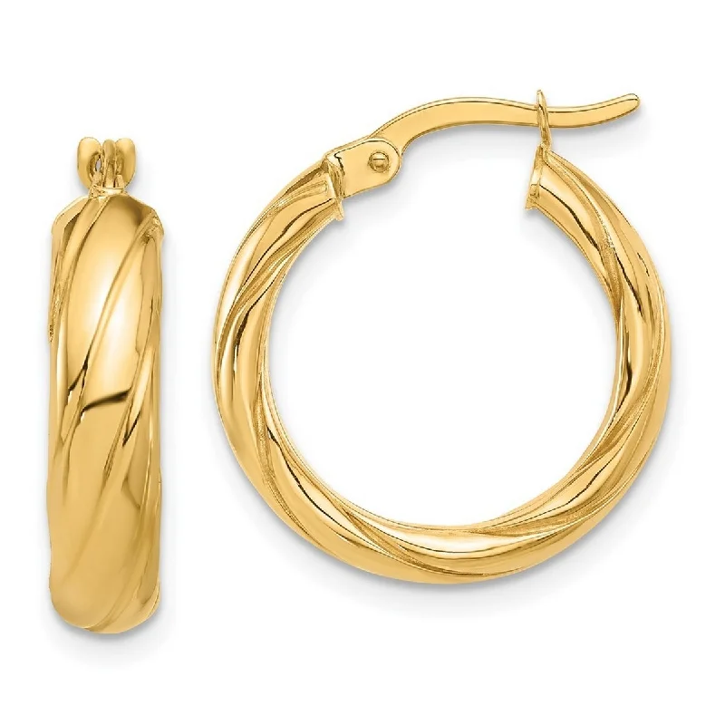 Curata 14k Yellow Gold Polished and Textured Hoop Earrings - 20x19.7mm