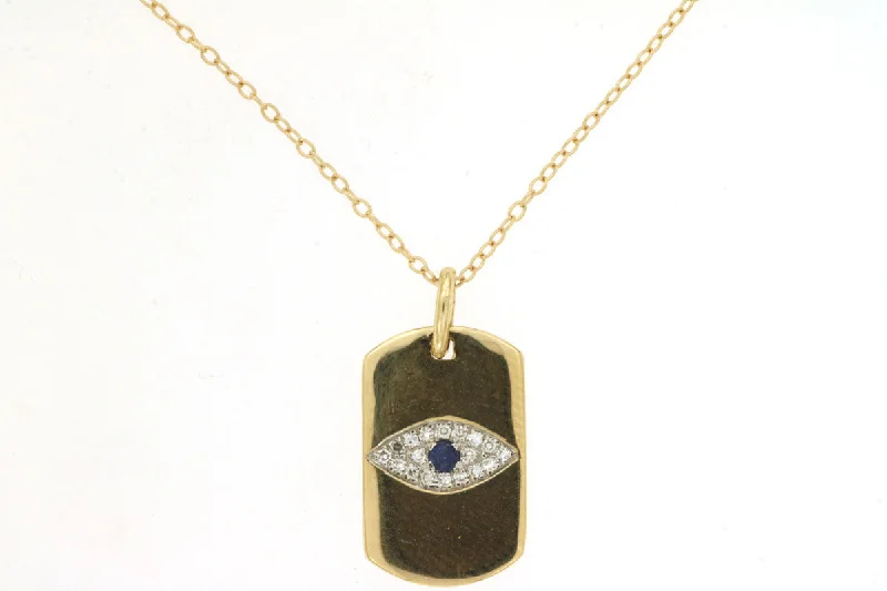 Blue Sapphire & Diamond Evil Eye Dog Tag