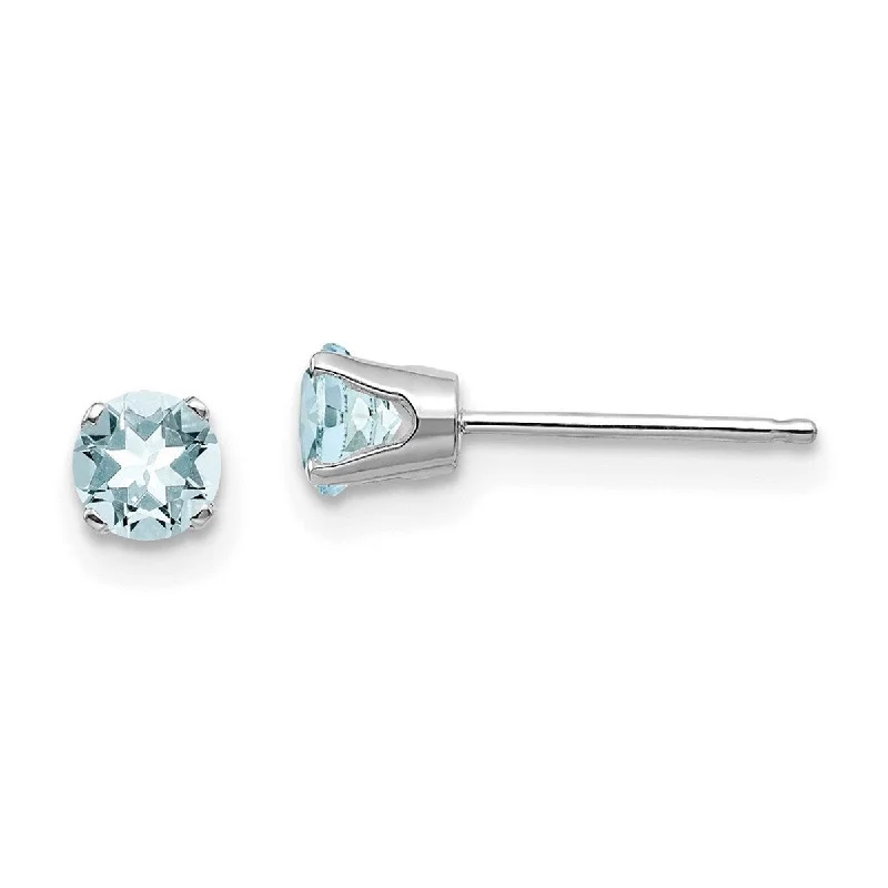 Curata 14k White Gold 4mm Aquamarine Stud Earrings