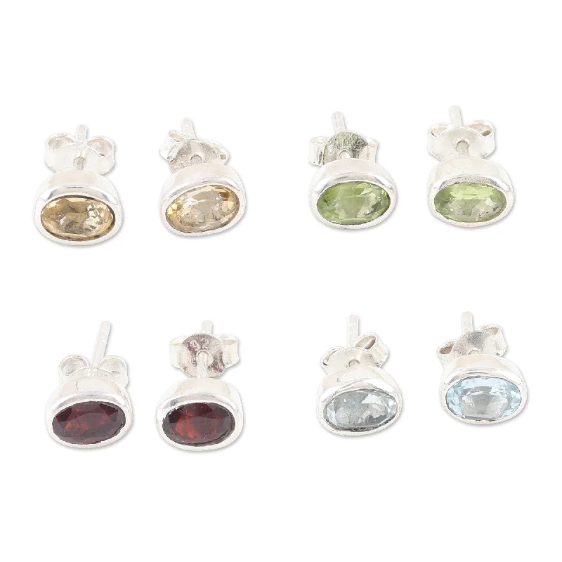 Novica Handmade All For One Gemstone Stud Earrings (Set Of 4)