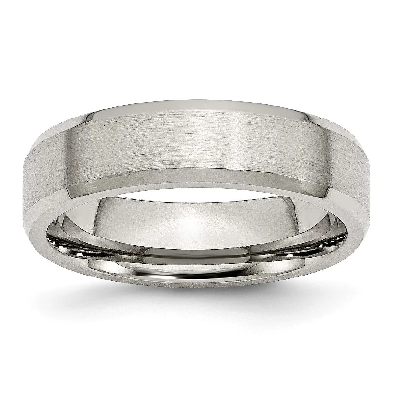 Stainless Steel Flat Beveled Edge 6MM Brushed and Polished Band