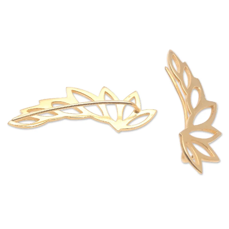 Novica Handmade Climbing Leaves Gold-Plated Ear Climber Earrings