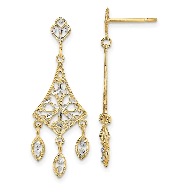 Curata 10k Yellow Gold Rhodium Filigree Chandelier Guardian Angel Earrings - 35x13mm