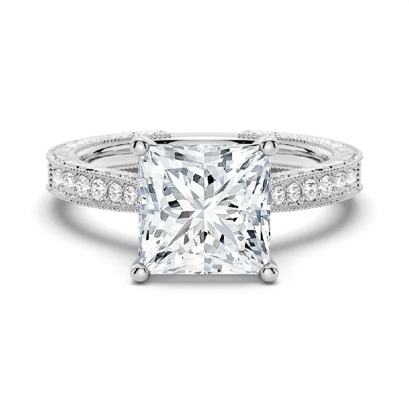 Vintage Princess Cut Moissanite Engagement Ring With Milgrain Edges