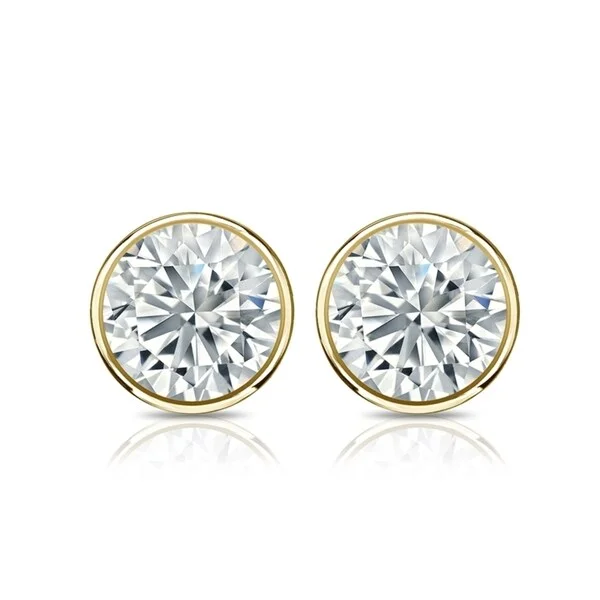 Auriya 14k Gold GIA Certified 4.20 carat TDW Secure-Lock Bezel Set Round Diamond Stud Earrings