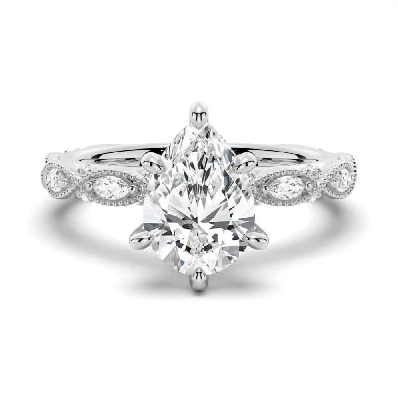 Vintage Infinity Milgrain Pear Shaped Moissanite Engagement Ring