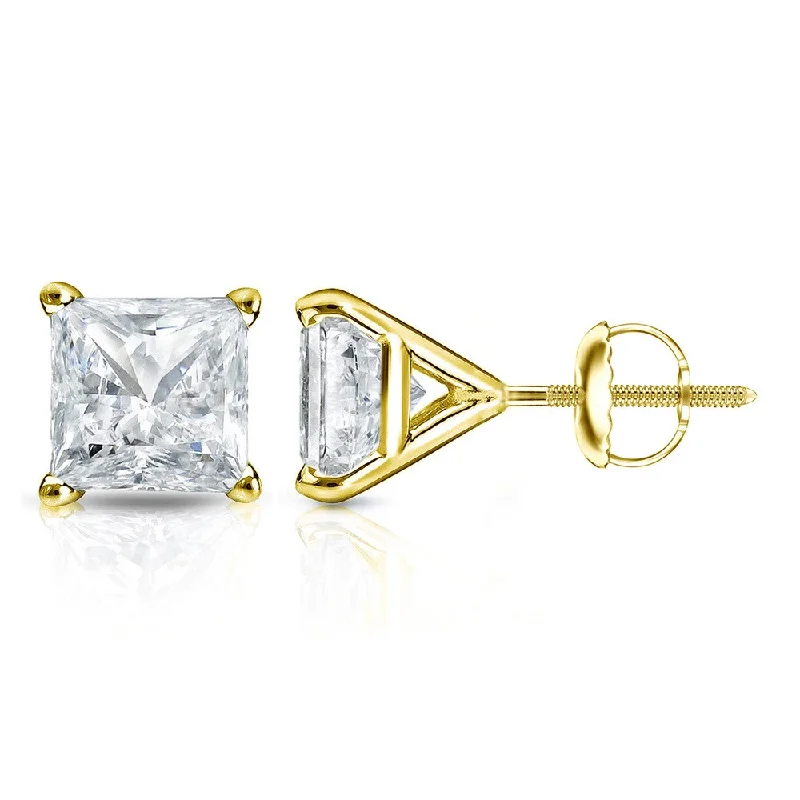 Auriya 14k Gold 3/4cttw Princess-cut Diamond Stud Earrings Martini-set