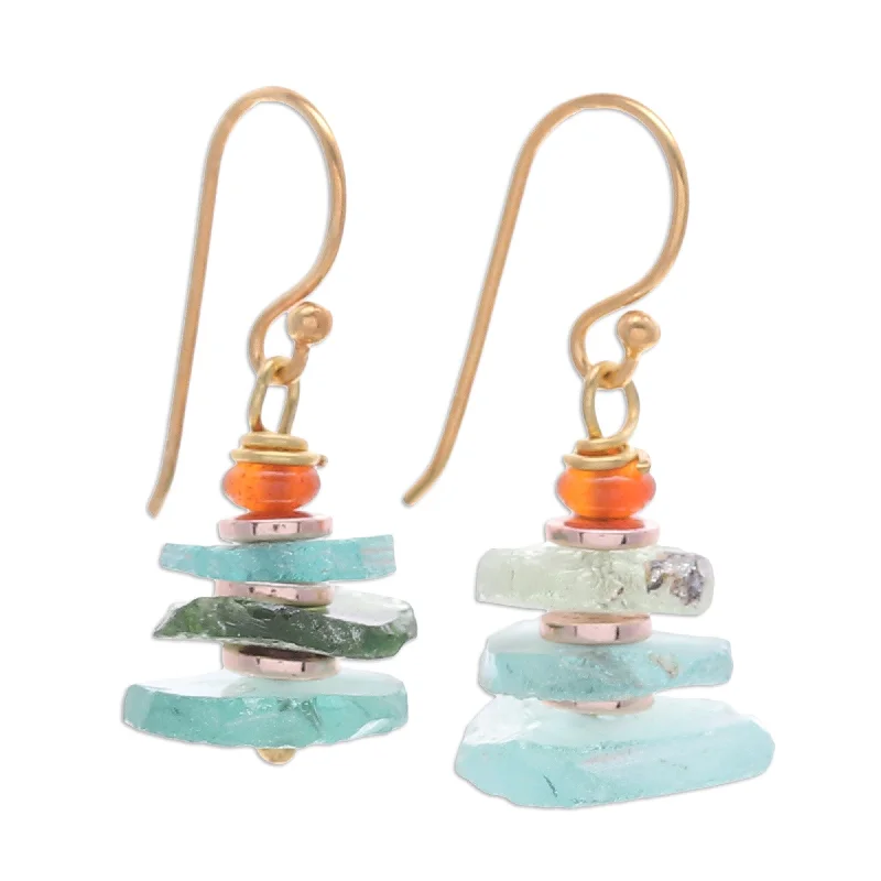 Novica Handmade Ocean Bohemian Gold-Plated Chalcedony And Hematite Earrings