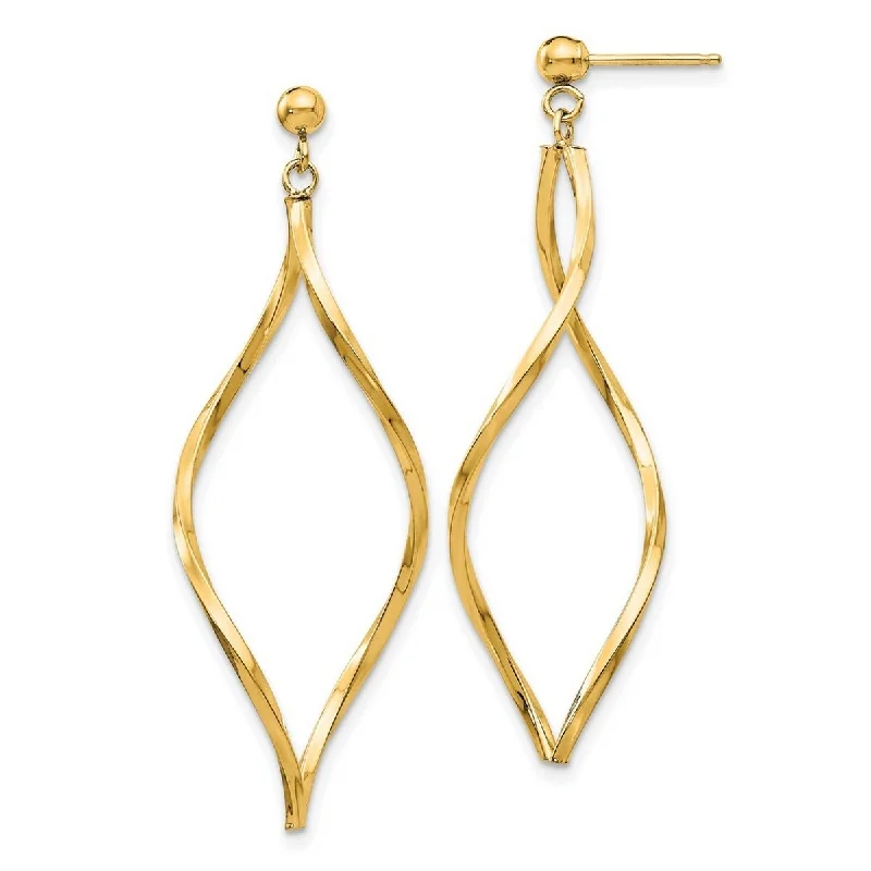 Curata 14k Yellow Gold 40x13mm Twisted Post Dangle Earrings