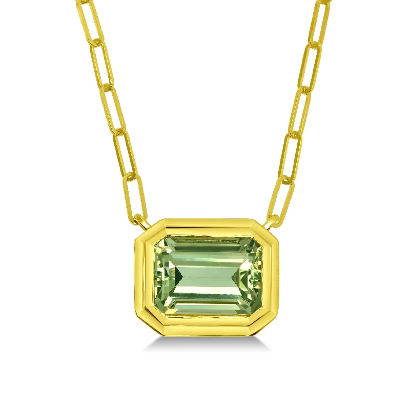 Heavy Bezel Set Green Quartz Necklace