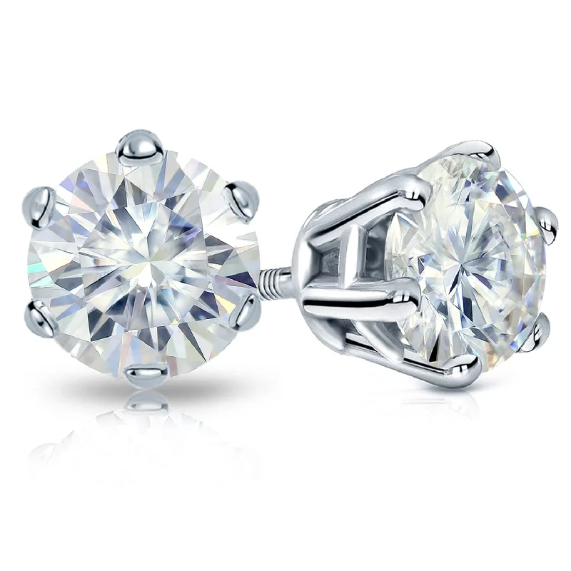 Auriya Platinum 2ctw Round Moissanite Stud Earrings - 6.5 mm