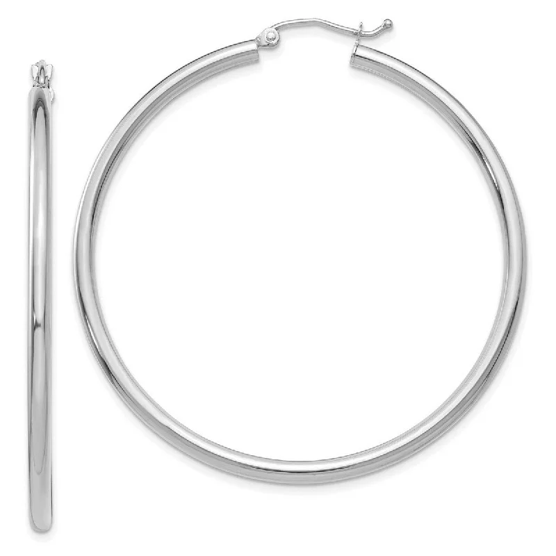 Curata 14k White Gold Polished Round Hoop Earrings - 50mm