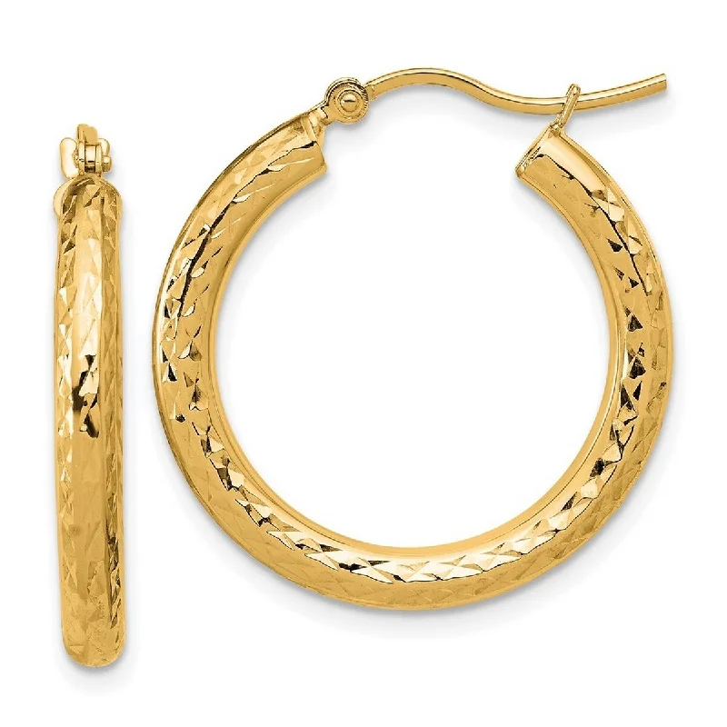 Curata 10k Yellow Gold Sparkle Cut Round Hoop Earrings - 25x25mm